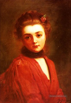  Gustav Peintre - Portrait d’une fille en robe rouge dame Gustave Jean Jacquet